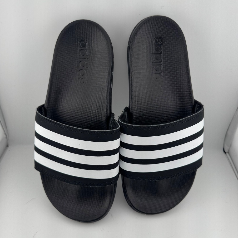 Adidas Adilette Shower Slides Men 5 Black White Striped Sport Sandals A:JS4313 - Picture 2 of 6